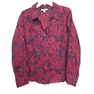 Coldwater Creek Cotton Half Placket Floral Print Button-Up Blouse Size XL (18)